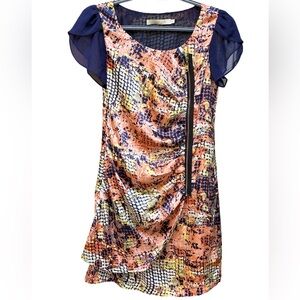 Sego Multicolor Abstract Short Sleeve Mini Dress Medium